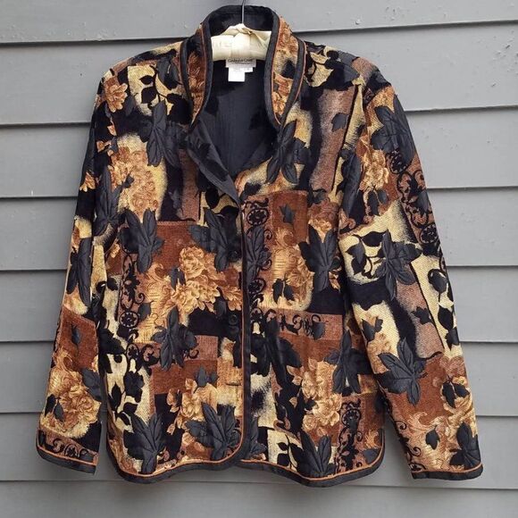 Coldwater Creek Gold Black Tapestry Jacket size XL - Picture 1 of 12